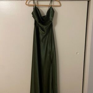 Birdy Grey Lisa Long Dress -Shiny Satin Olive.